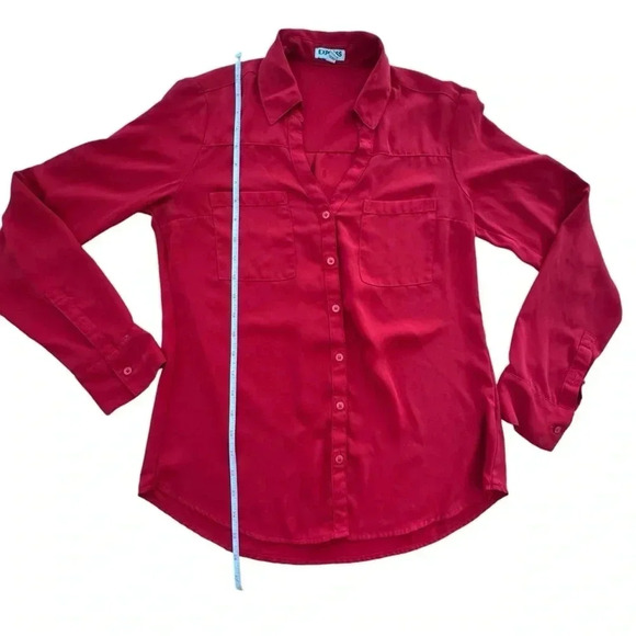 Express Women's Shirt Portofino Button Up Red V-Neck Long Sleeve Blouse Small - Picture 8 of 9